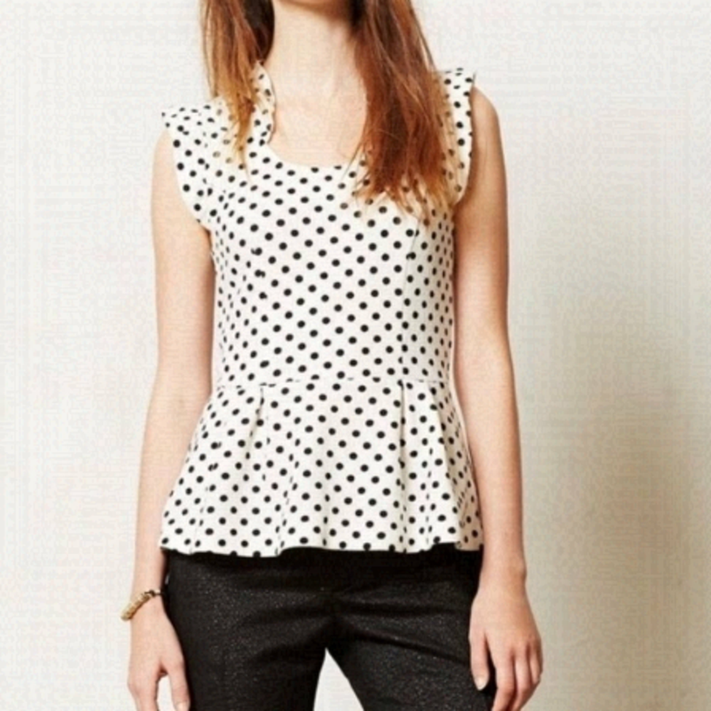 ANTHROPOLGIE Postmark Polka Dot Peplum Top XS